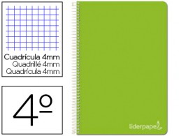 Cuaderno espiral Liderpapel Witty 4º tapa dura 80h 75g c/4mm. color verde